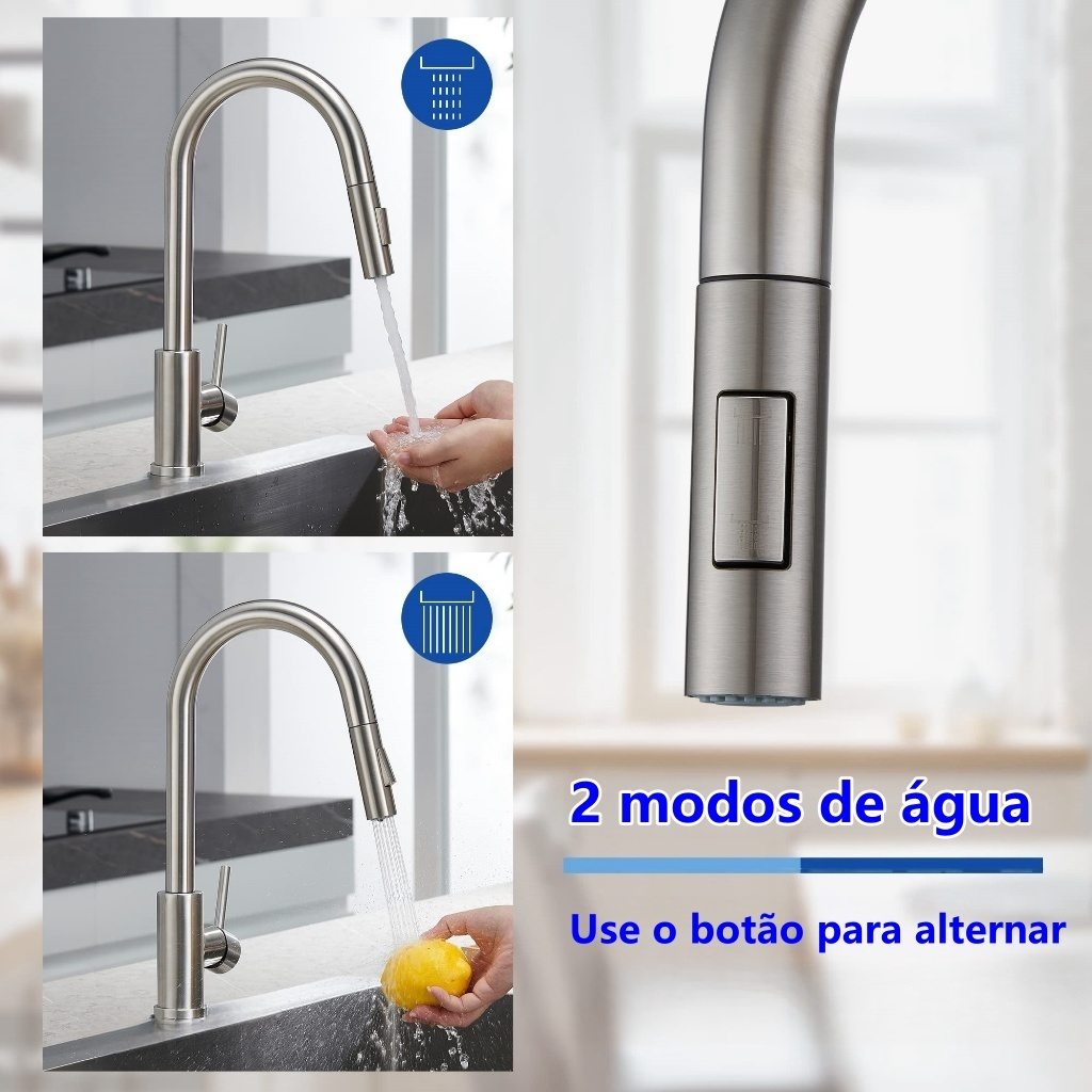 Torneira Para Cozinha Gourmet Monocomando Extensível Inox