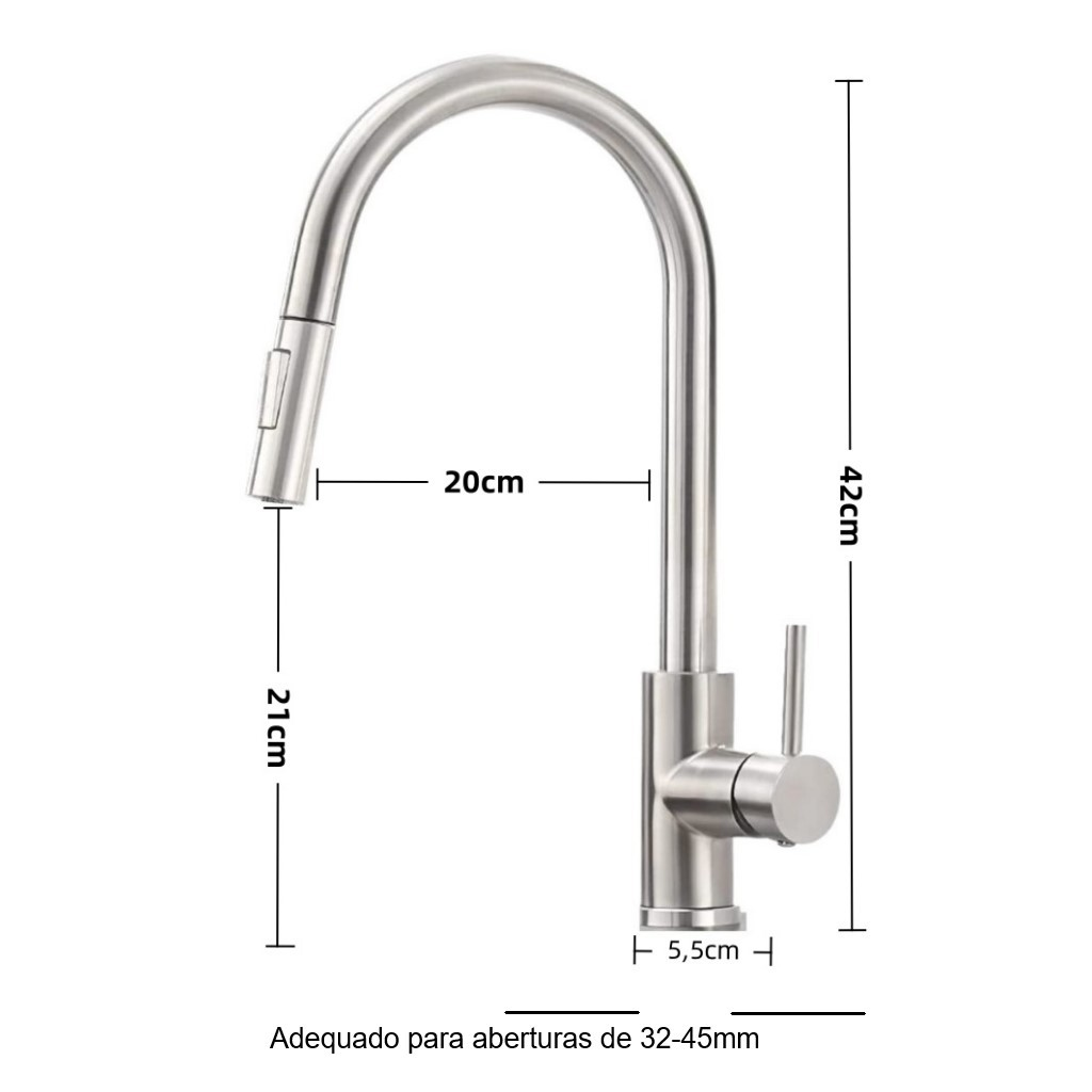 Torneira Para Cozinha Gourmet Monocomando Extensível Inox