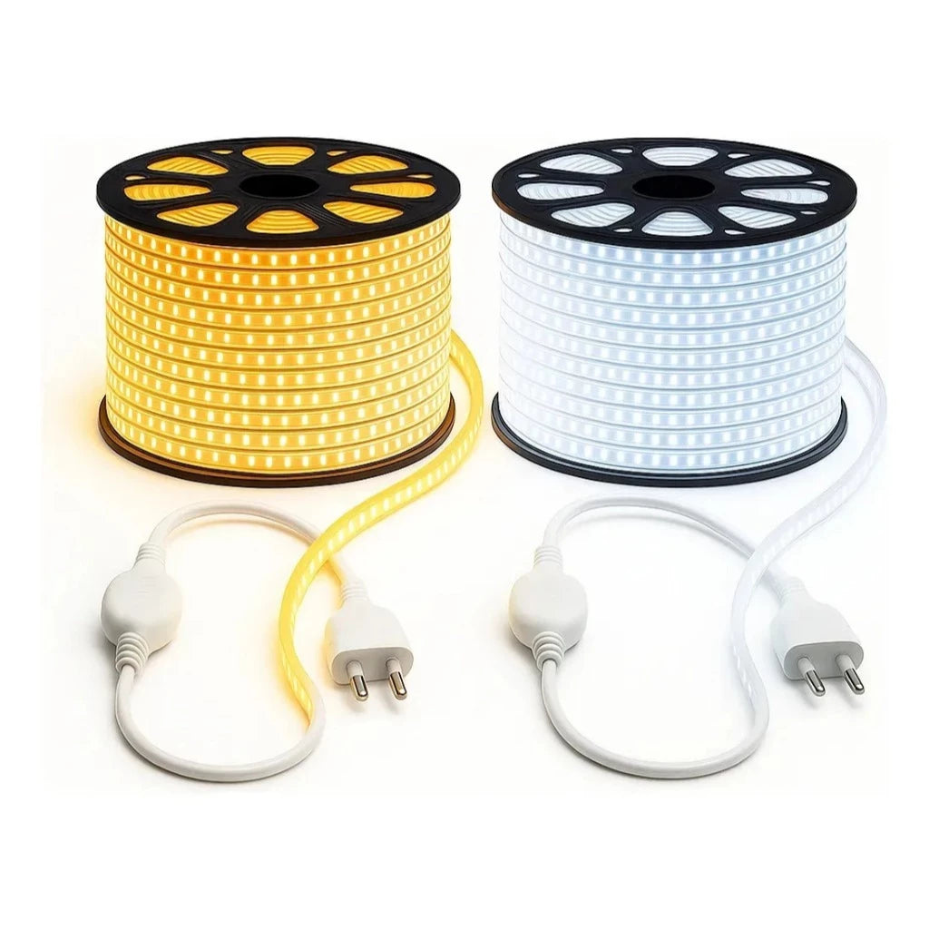 1 a 10 Metros Mangueira Fita de Led 5050 Branco Quente ou Frio 110v ou 220v + conector Fonte Rabicho