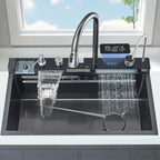 Kit Cuba Cozinha Cascata Gourmet Aço Inox com Torneira Flexível Cinza Preto