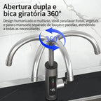 Torneira Elétrica Para Cozinha e Banheiro Com Visor de Temperatura Regulagem e Giratória 360° Aço Inoxidável