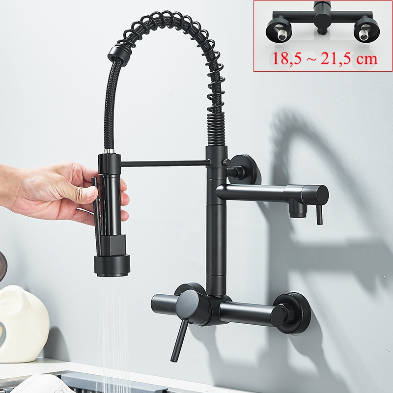 Torneira De Parede Para Cozinha Misturador Pull Out Com Rotação 360° Preto Fosco