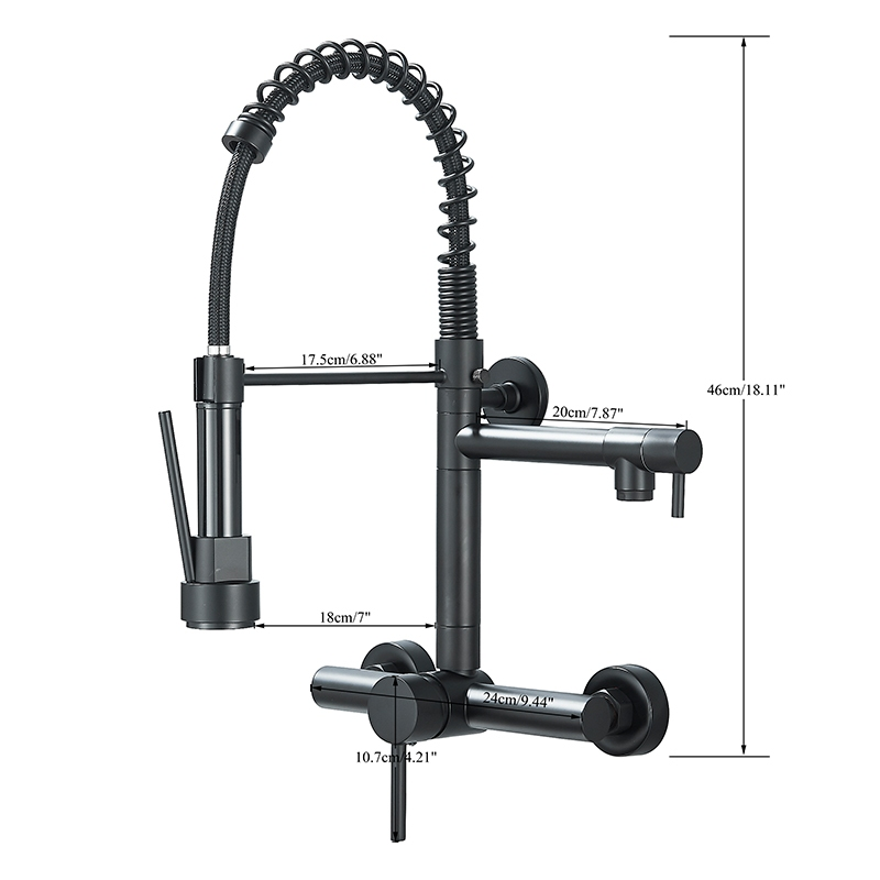 Torneira De Parede Para Cozinha Misturador Pull Out Com Rotação 360° Preto Fosco