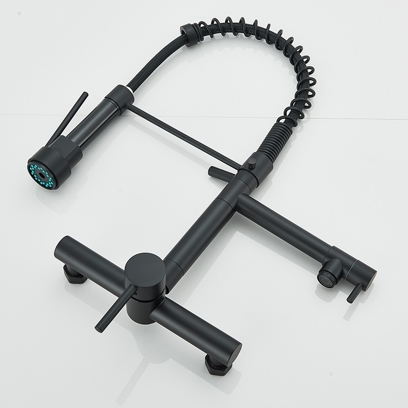 Torneira De Parede Para Cozinha Misturador Pull Out Com Rotação 360° Preto Fosco