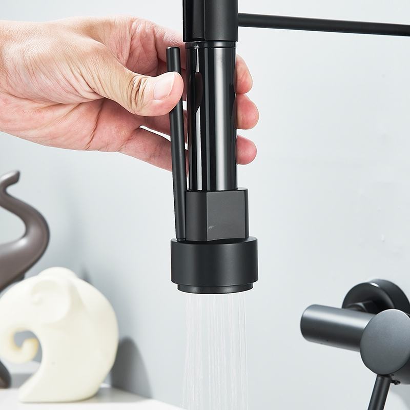 Torneira De Parede Para Cozinha Misturador Pull Out Com Rotação 360° Preto Fosco