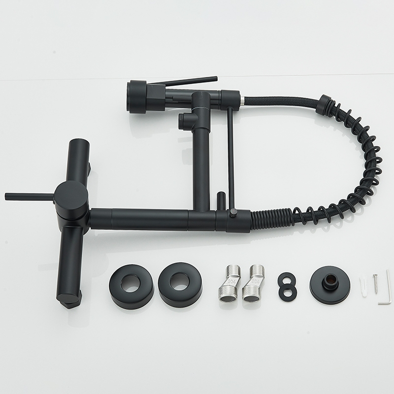 Torneira De Parede Para Cozinha Misturador Pull Out Com Rotação 360° Preto Fosco