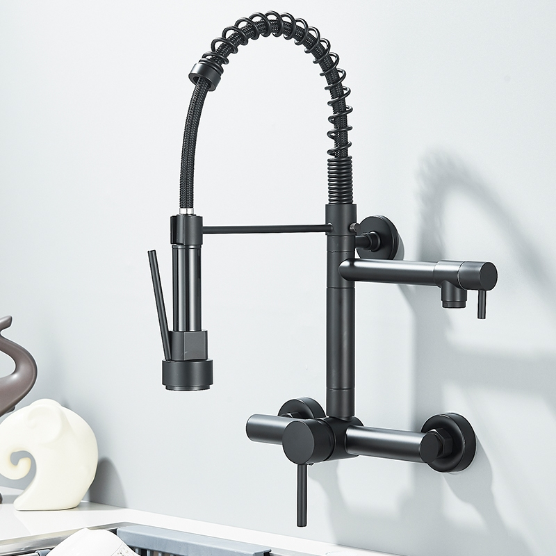 Torneira De Parede Para Cozinha Misturador Pull Out Com Rotação 360° Preto Fosco