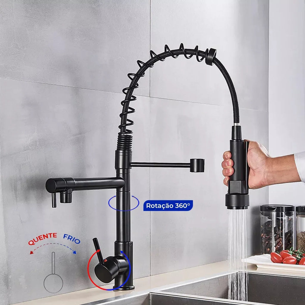 Torneira Para Cozinha Gourmet Monocomando Com Misturador Preto Fosco