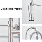 Torneira De Parede Para Cozinha Misturador Pull Out Com Rotação 360° Níquel Escovado