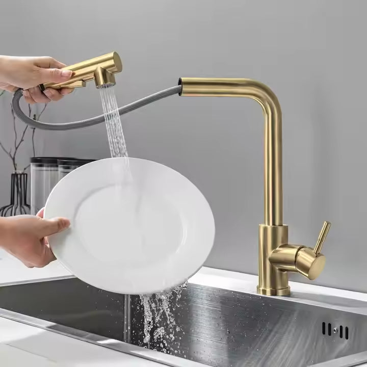 Torneira Gourmet Retratil 360 Monocomando Dourada para Cozinha