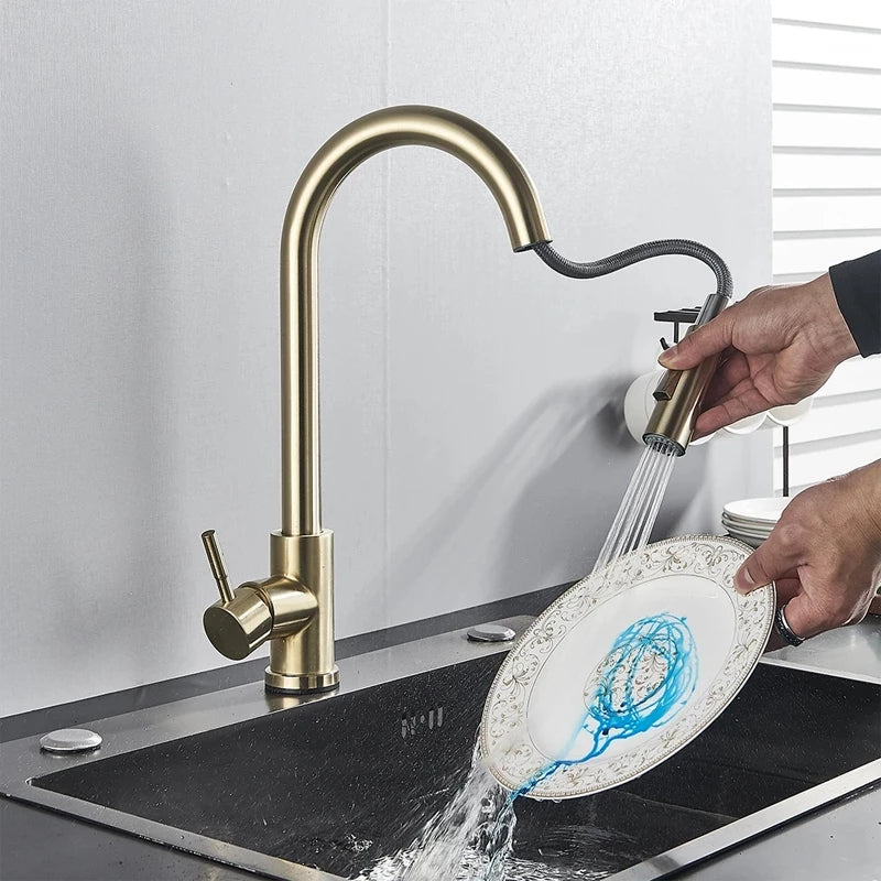Torneira Monocomando para Cozinha Touch 360 Dourado Escovado