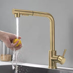 Torneira Gourmet Retratil 360 Monocomando Dourada para Cozinha