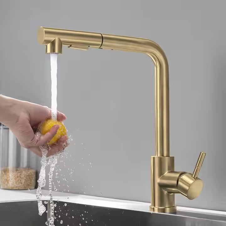 Torneira Gourmet Retratil 360 Monocomando Dourada para Cozinha