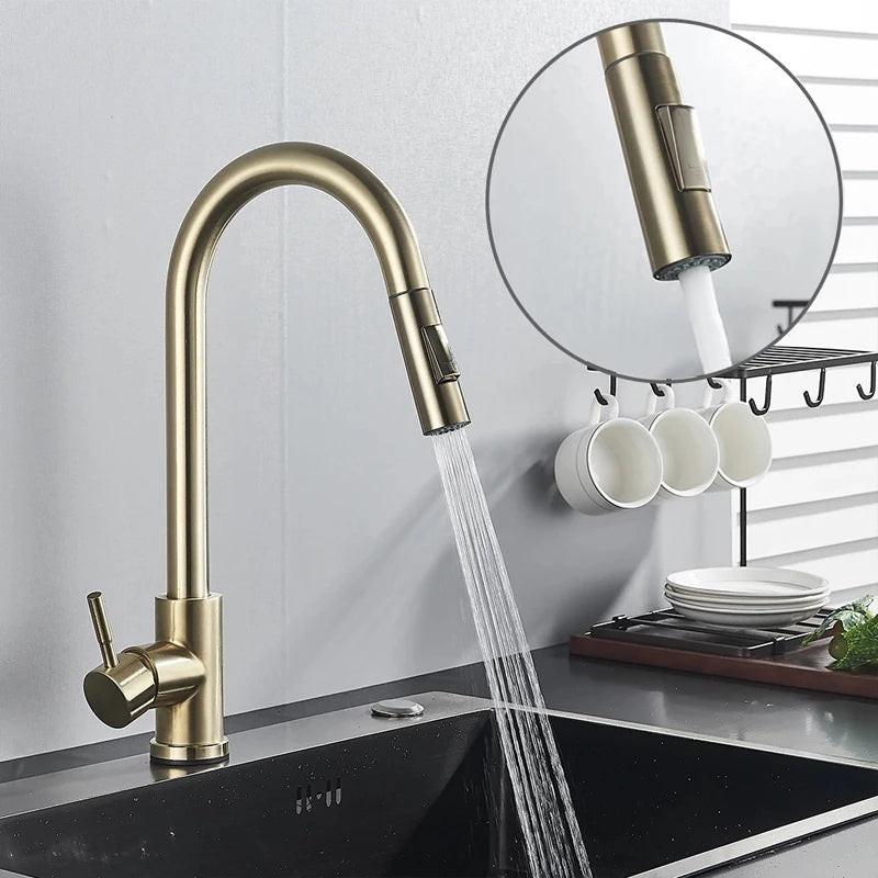 Torneira Monocomando para Cozinha Touch 360 Dourado Escovado