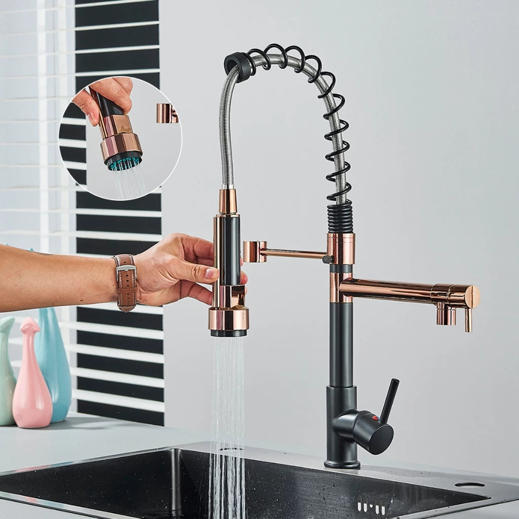 Torneira Gourmet Cozinha com Extensor Rose Preto Quente e Fria