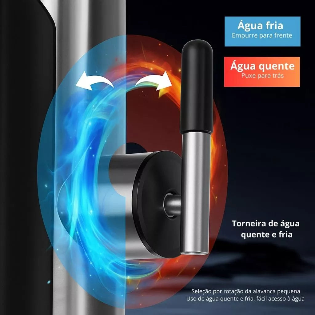 Torneira Elétrica Para Cozinha e Banheiro Com Visor de Temperatura Regulagem e Giratória 360° Aço Inoxidável