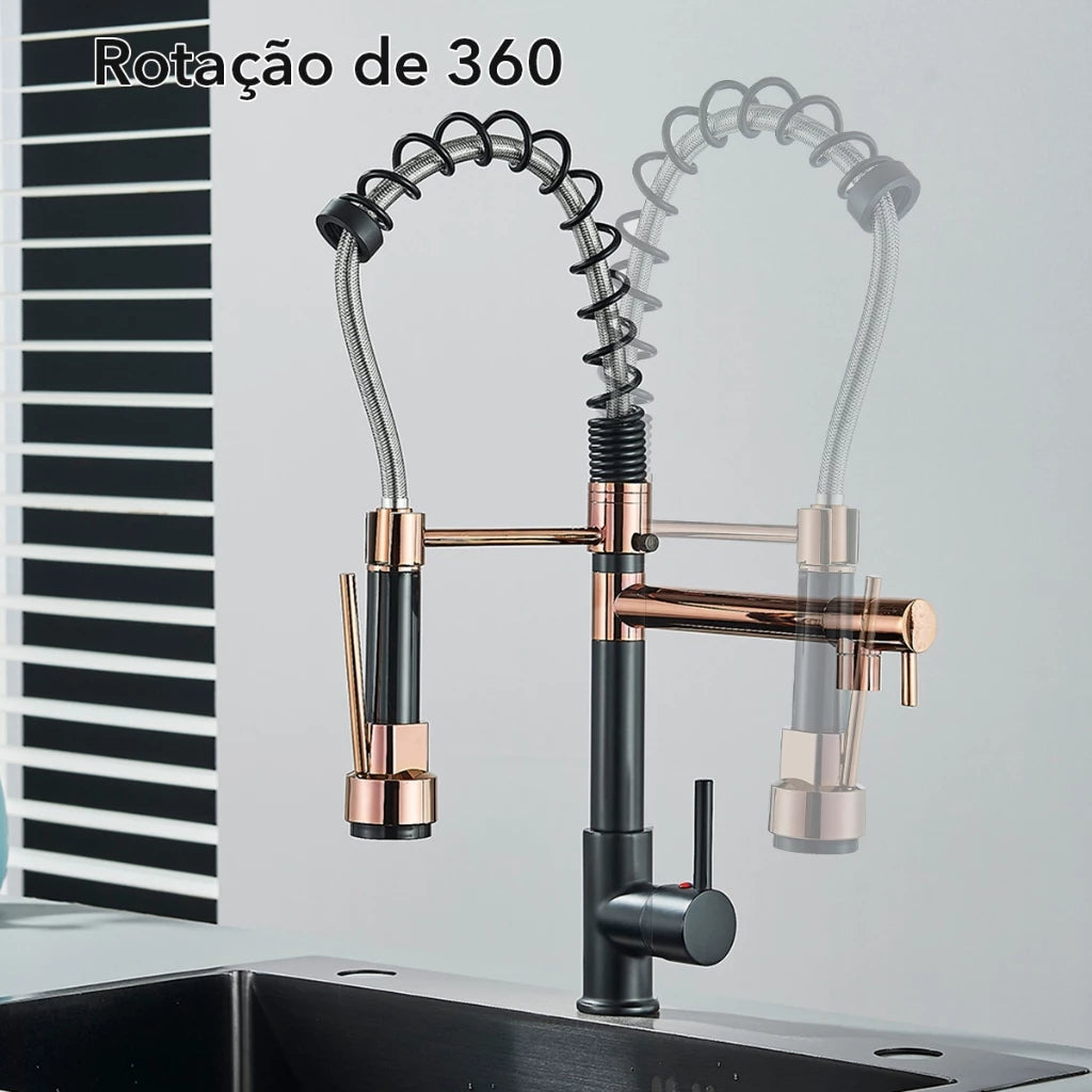 Torneira Gourmet Cozinha com Extensor Rose Preto Quente e Fria