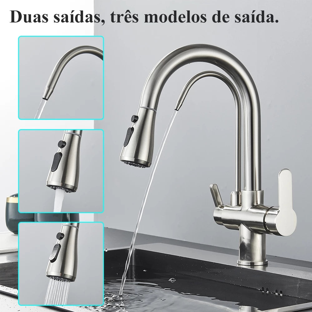 Torneira Para Cozinha Gourmet Monocomando Dupla Função Filtro Jato Extensível