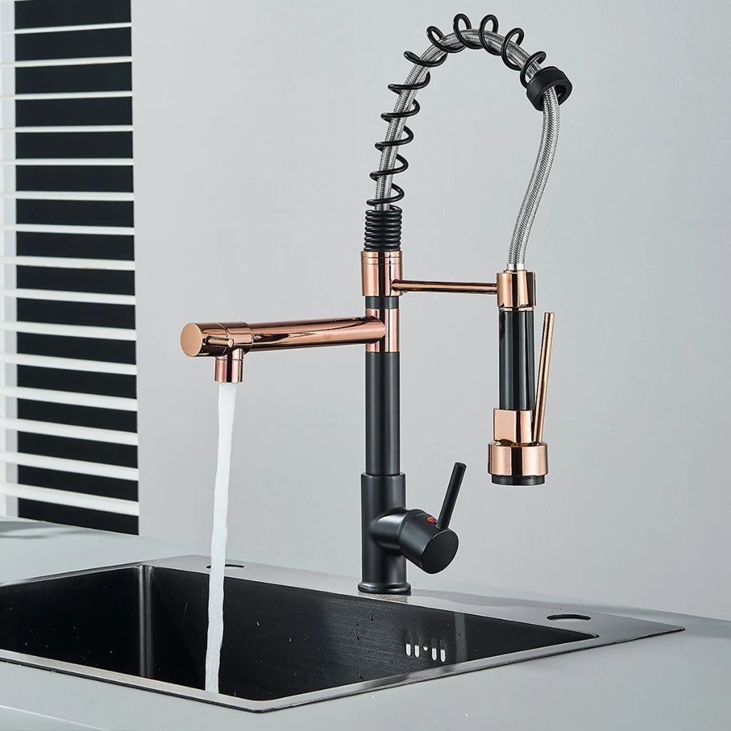 Torneira Gourmet Cozinha com Extensor Rose Preto Quente e Fria