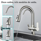 Torneira Para Cozinha Gourmet Monocomando Dupla Função Filtro Jato Extensível Aço Escovado