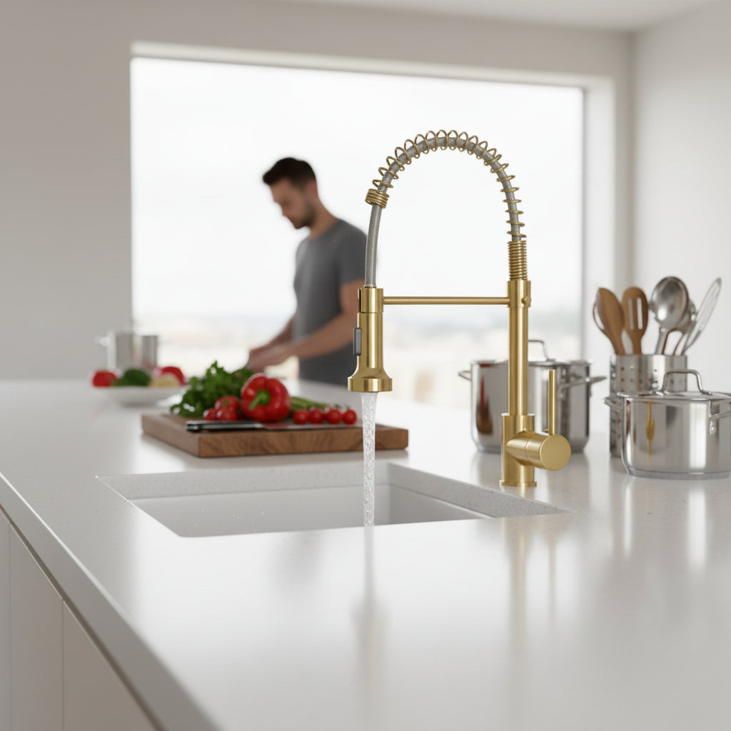 Torneira Gourmet Cozinha com Extensor Dourada Quente e Fria