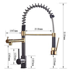 Torneira Gourmet Cozinha com Extensor Preto com Dourado Quente e Fria