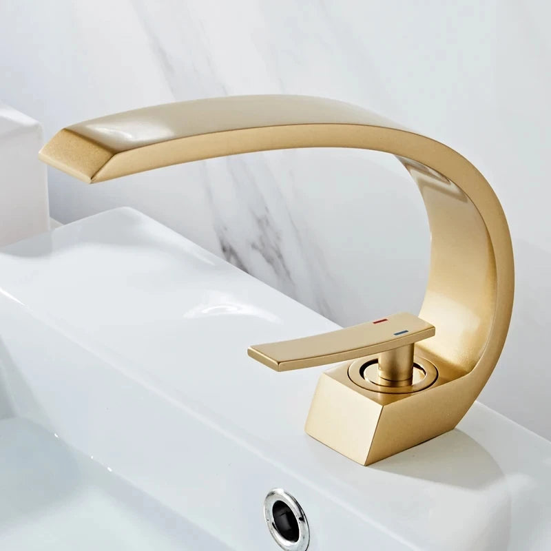 Torneira para Banheiro Monocomando Luxury Dourada Escovada Quente e Fria