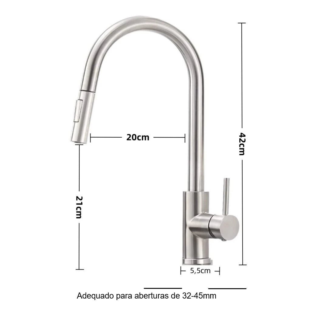 Torneira Para Cozinha Monocomando Aço Escovado