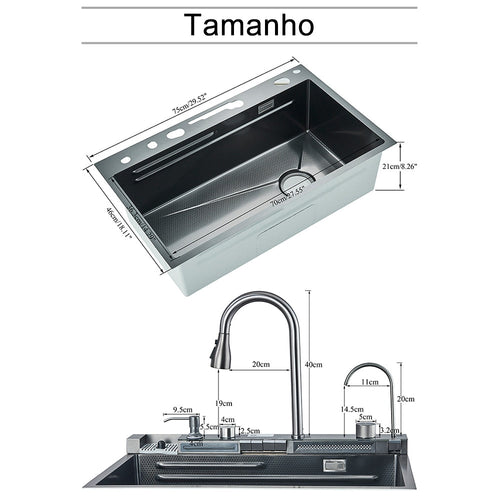 Kit Cuba Cozinha Cascata Gourmet Aço Inox Com Torneira Flexível
