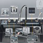Kit Cuba Cozinha Cascata Gourmet Aço Inox com Torneira Flexível Cinza Preto