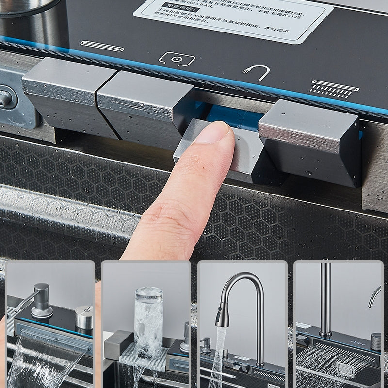Kit Cuba Cozinha Cascata Gourmet Aço Inox com Torneira Flexível Cinza Preto
