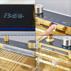 Kit Cuba Cozinha Cascata Gourmet Aço Inox com Torneira Flexível Ouro Escovado