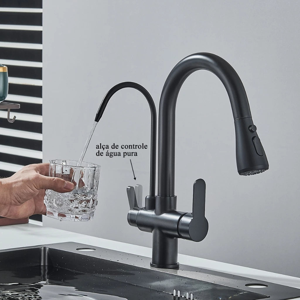 Torneira Com Filtro Para Cozinha Preta Gourmet Monocomando
