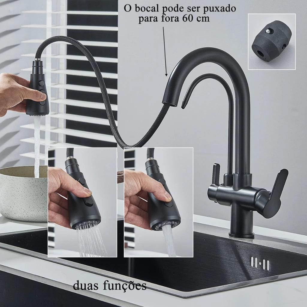 Torneira Com Filtro Para Cozinha Preta Gourmet Monocomando