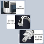 Torneira Elétrica Para Cozinha e Banheiro Com Visor de Temperatura Regulagem e Giratória 360° Aço Inoxidável