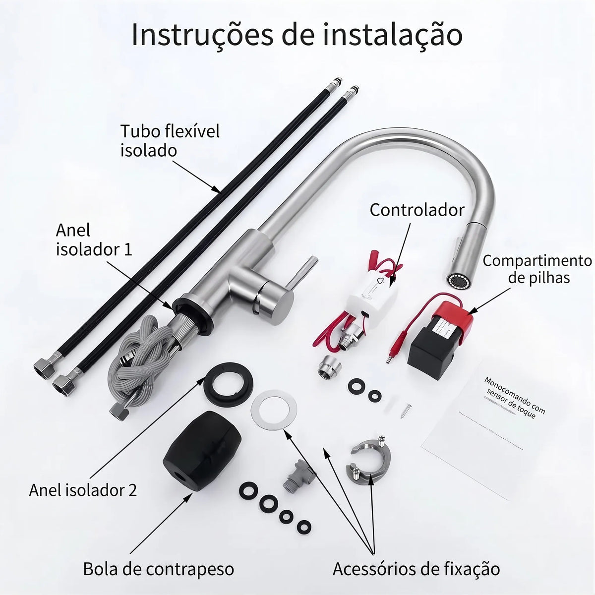 Torneira Monocomando para Cozinha Touch 360 Níquel Escovado