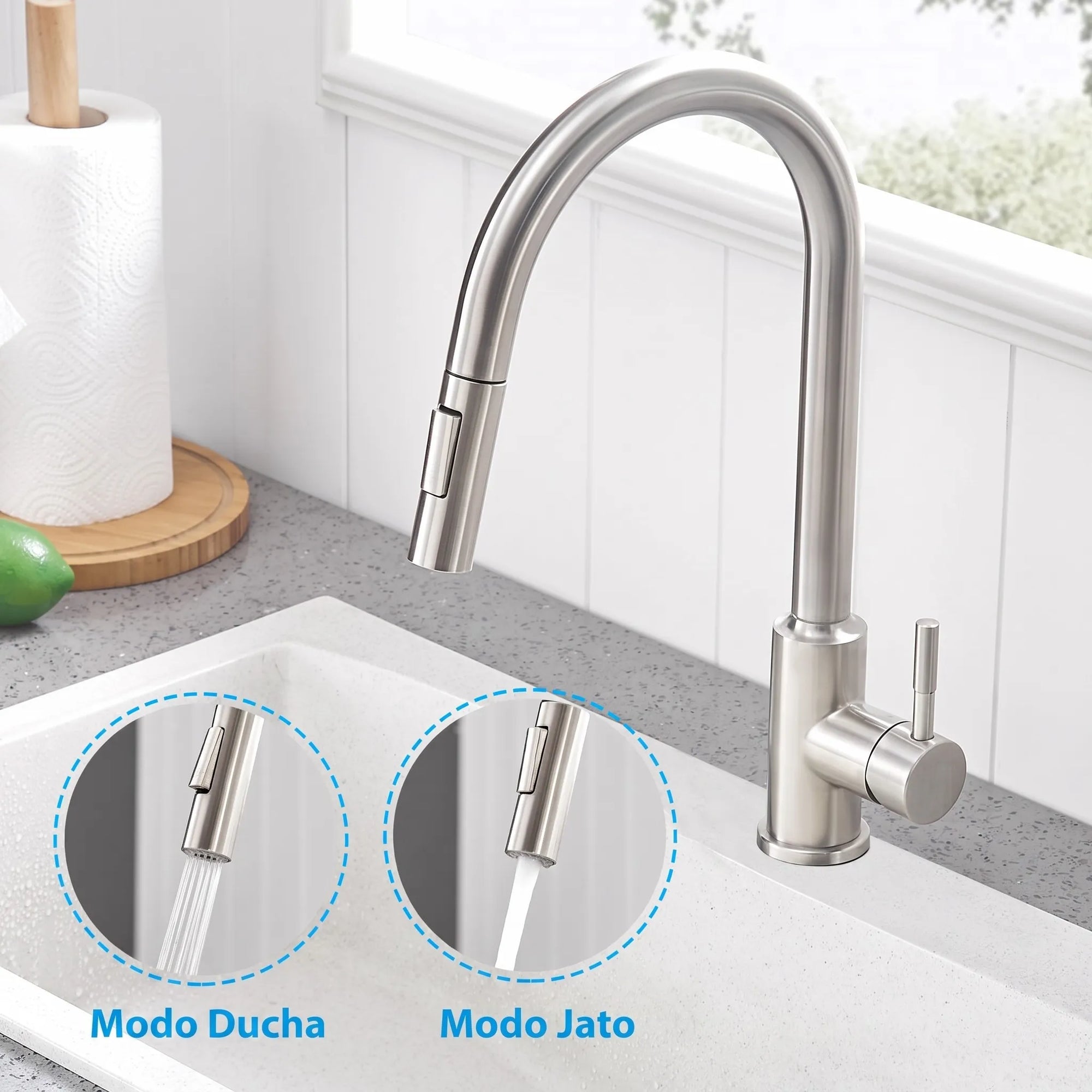 Torneira Monocomando para Cozinha Touch 360 Níquel Escovado