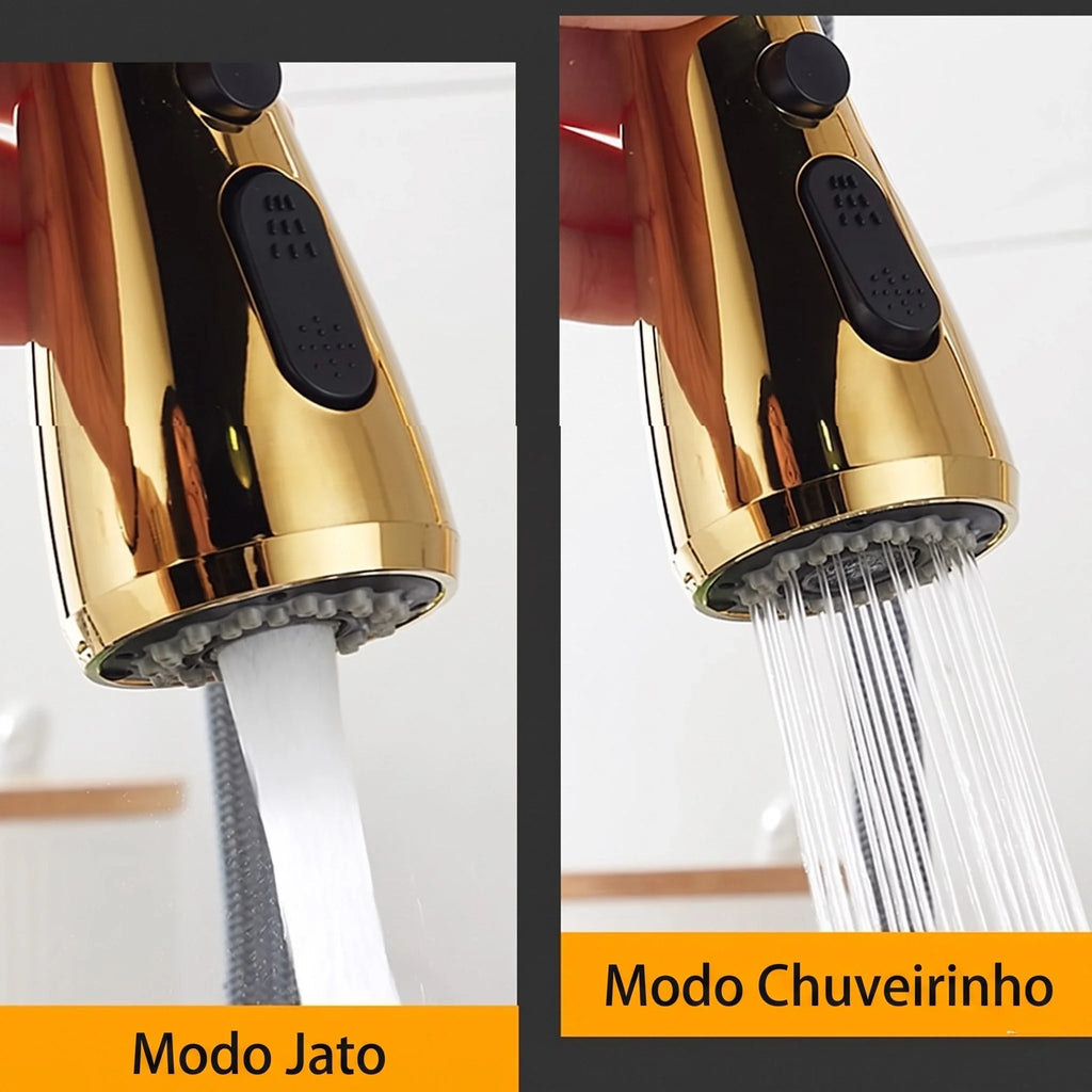 Torneira Gourmet Monocomando com Filtro e Jato Extensível Dourada