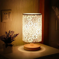 Luminária de Mesa Fleurie Base de Madeira Abajur Floral Aquavera