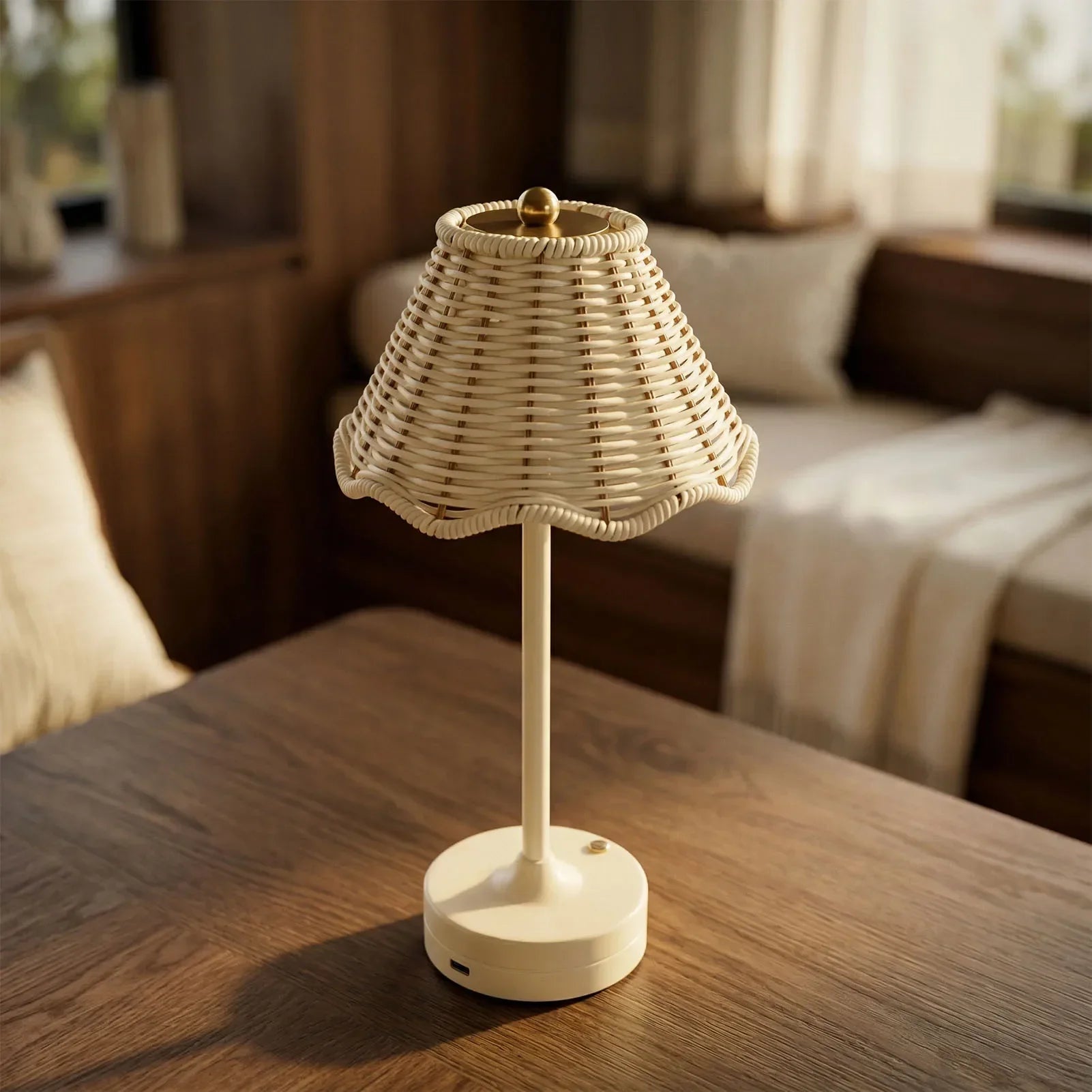 Luminária de Mesa Rattan Rotin sem Fio Brilho Ajustável Aquavera