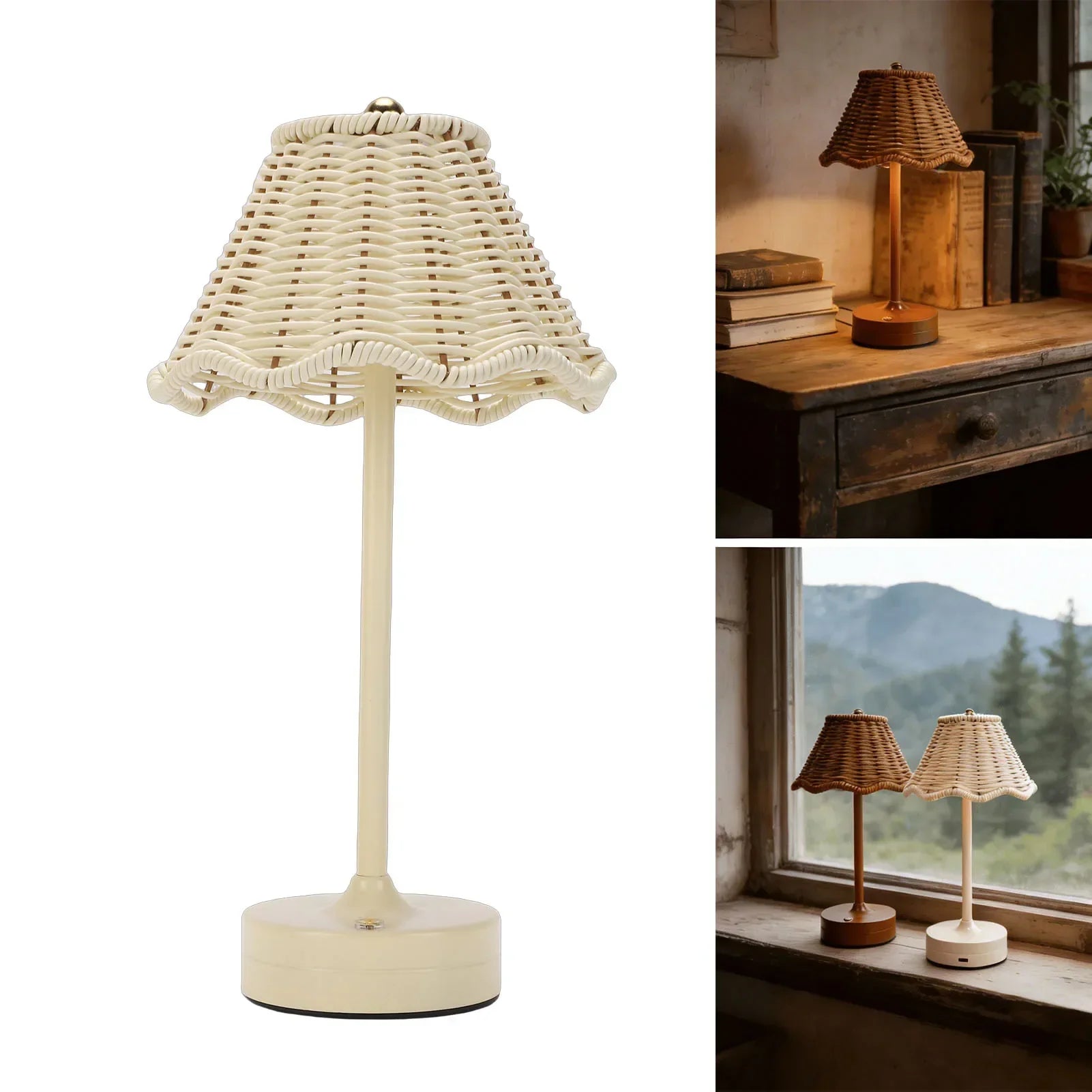 Luminária de Mesa Rattan Rotin sem Fio Brilho Ajustável Aquavera
