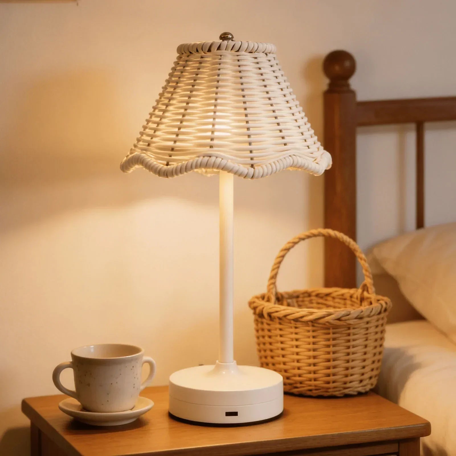 Luminária de Mesa Rattan Rotin sem Fio Brilho Ajustável Aquavera