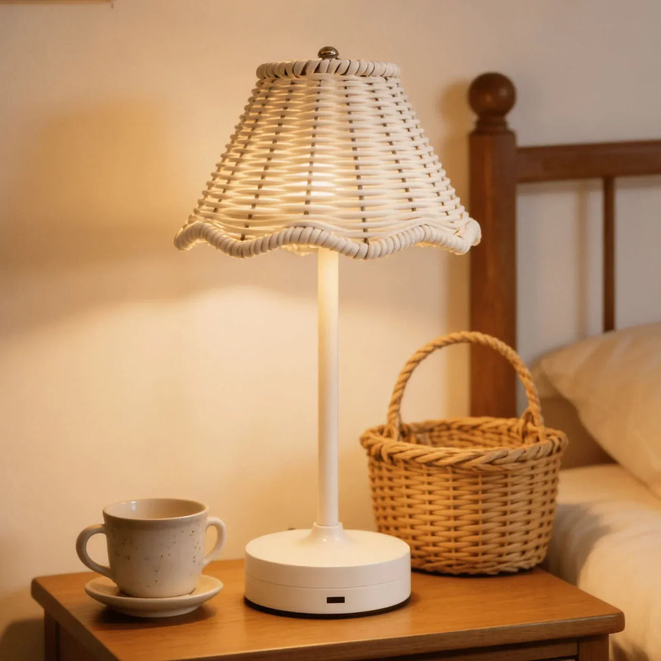 Luminária de Mesa Rattan Rotin sem Fio Brilho Ajustável Aquavera