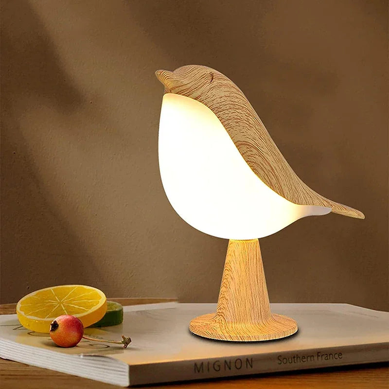 Luminária Led de Madeira Pássaro com Toque para Quarto Aquavera