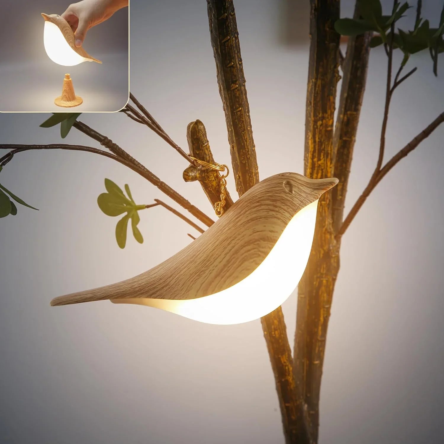 Luminária Led de Madeira Pássaro com Toque para Quarto Aquavera
