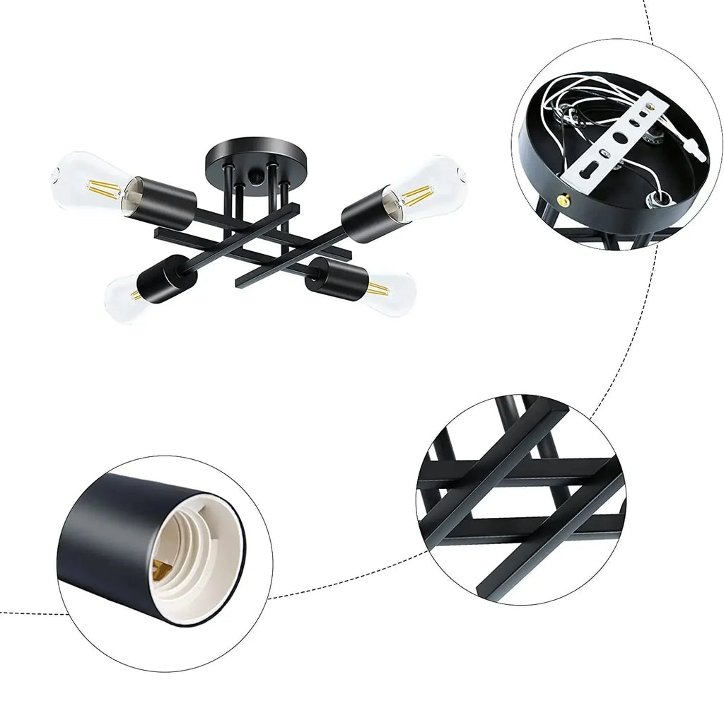 Lustre de Teto Moderno Preto com Design Sputnik para Sala Aquavera