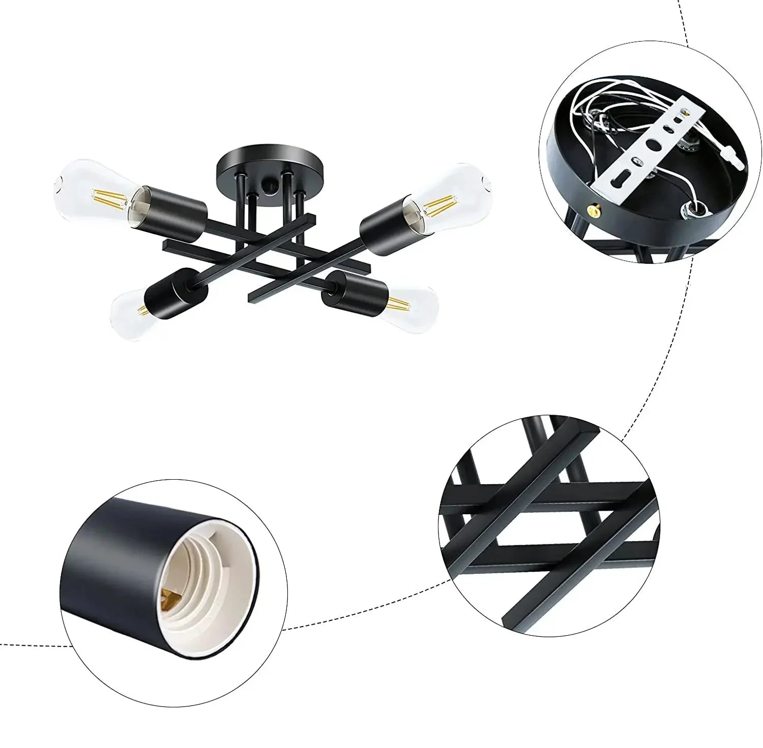 Lustre de Teto Moderno Preto com Design Sputnik para Sala Aquavera