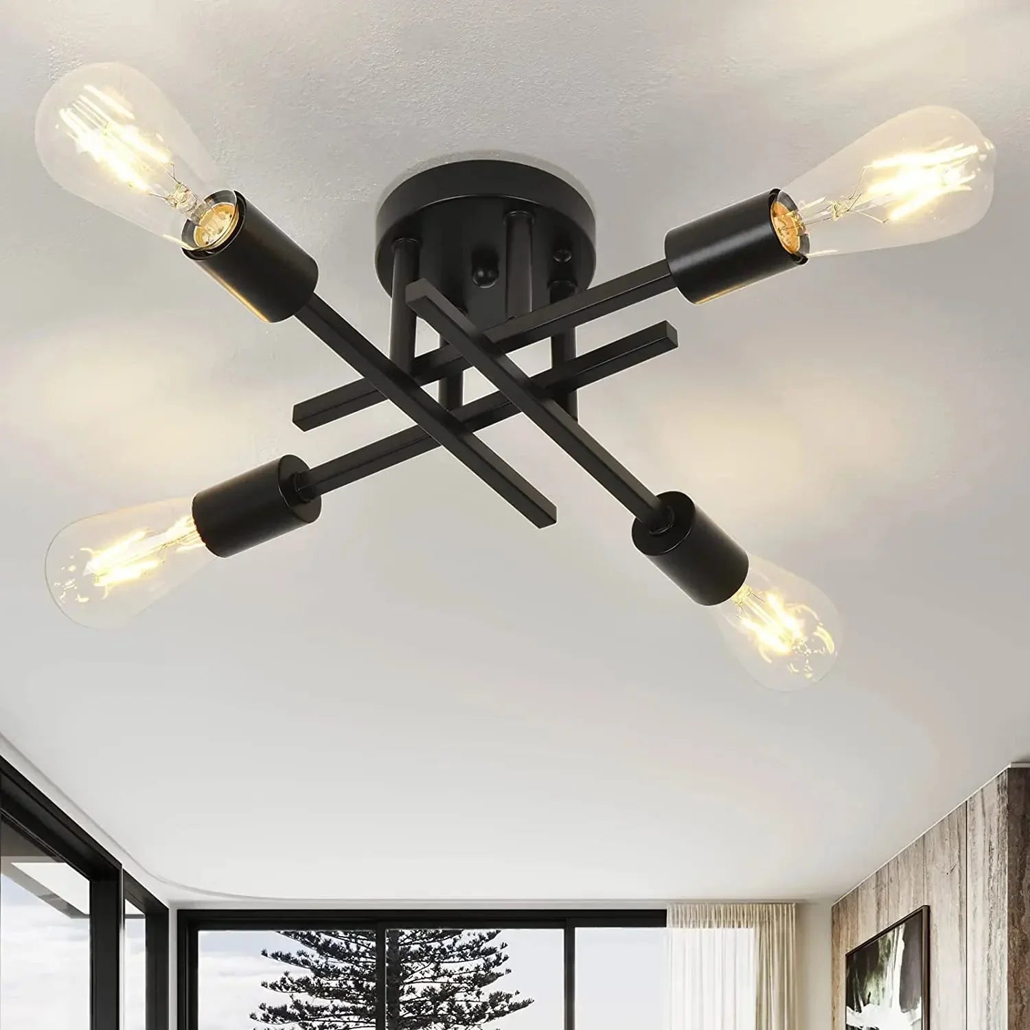 Lustre de Teto Moderno Preto com Design Sputnik para Sala Aquavera
