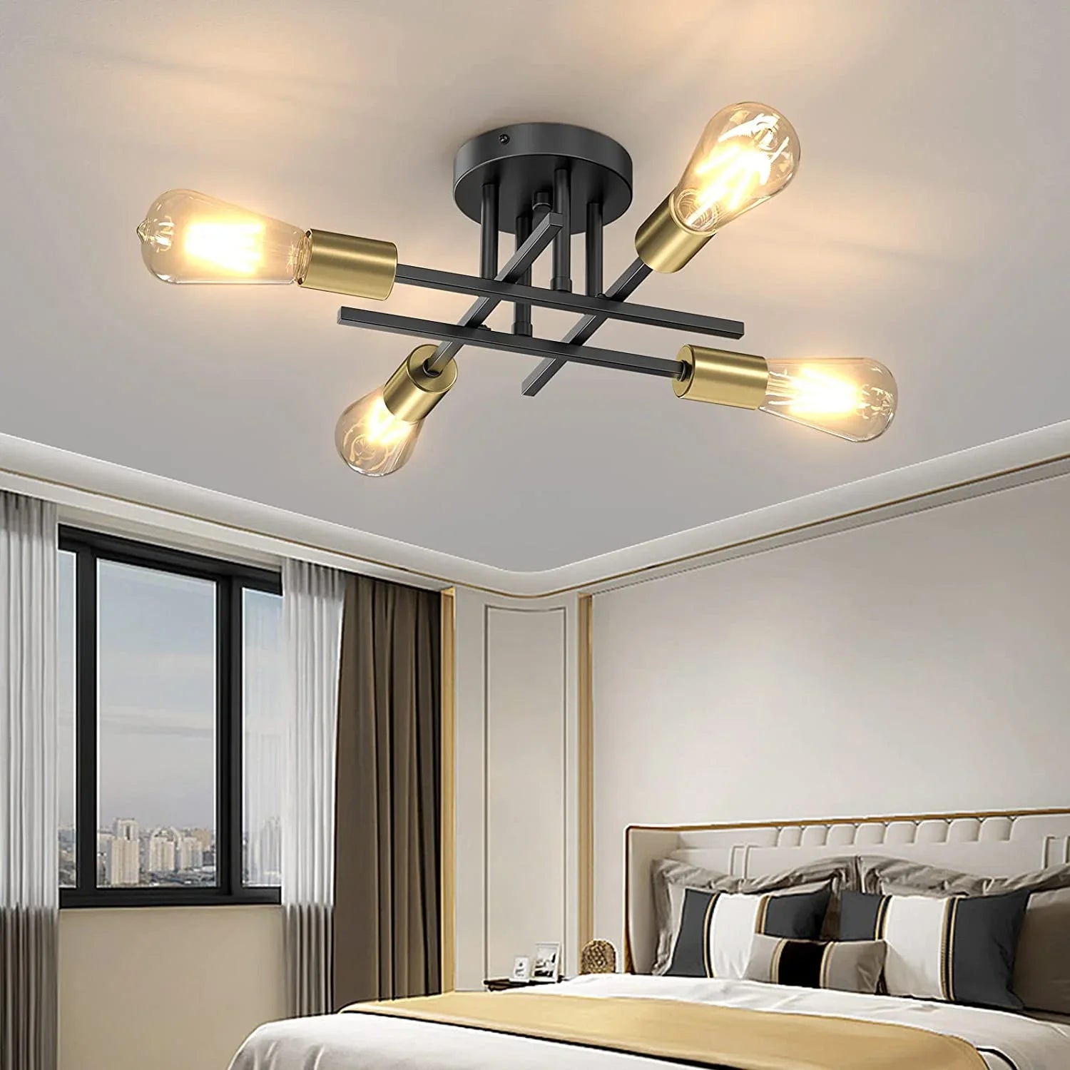 Lustre de Teto Moderno Preto com Design Sputnik para Sala Aquavera