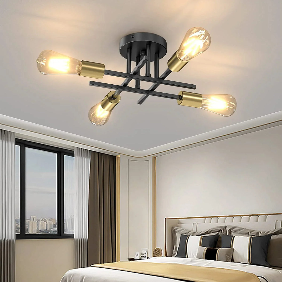 Lustre de Teto Moderno Preto com Design Sputnik para Sala Aquavera